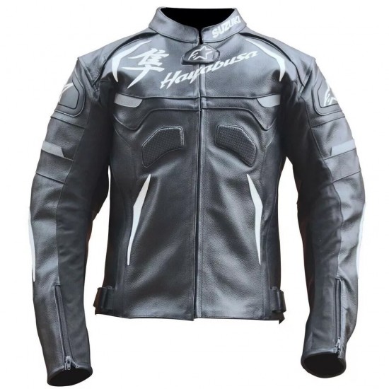 Custom Suzuki Hayabusa Motorbike Leather Racing Jacket Black White