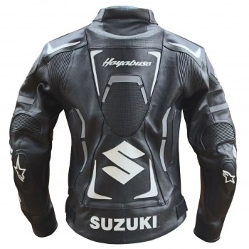 Custom Suzuki Hayabusa Motorbike Leather Racing Jacket Black White