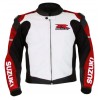 Custom Suzuki R GSX Motorbike Leather Racing Jacket White Red Black