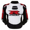 Custom Suzuki R GSX Motorbike Leather Racing Jacket White Red Black