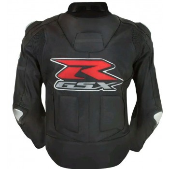 Custom Suzuki R GSX Motorcycle Leather Racing Jacket Black