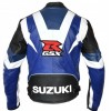 Custom Suzuki R GSX Motorcycle Leather Racing Jacket Blue White Black