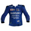 Custom Suzuki RR GSX Moto Gp Motorcycle Leather Racing Jacket Blue Yellow