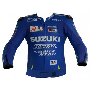 Custom Suzuki RR GSX Moto Gp Motorcycle Leather Racing Jacket Blue Yellow