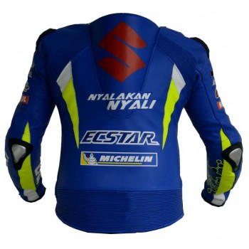 Custom Suzuki RR GSX Moto Gp Motorcycle Leather Racing Jacket Blue Yellow