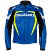 Suzuki Custom Motorcycle Leather Racing Jacket Blue Yellow White