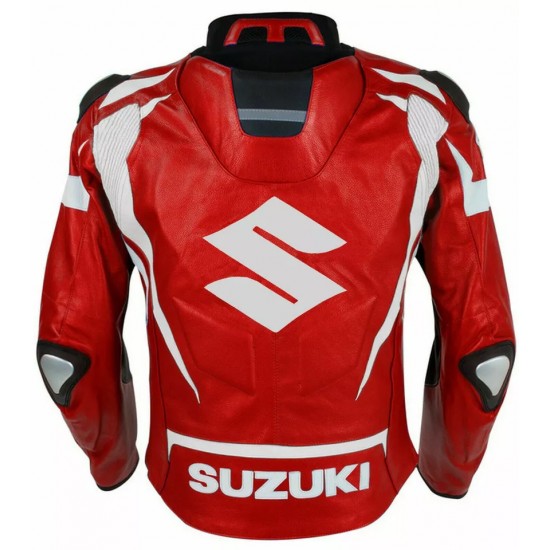 Suzuki Custom Motorcycle Leather Racing Jacket Red White Black