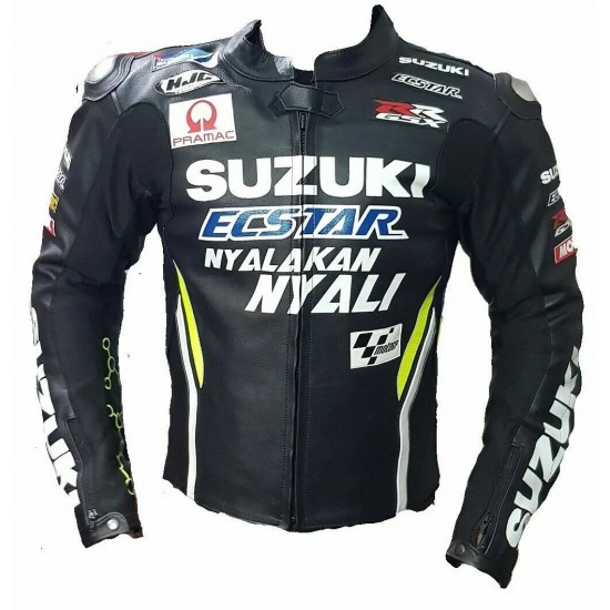 Suzuki ECSTAR Custom Moto Gp Motorbike Leather Racing Jacket Black Yellow