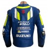 Suzuki ECSTAR Custom Motorbike Leather Racing Jacket Blue Yellow