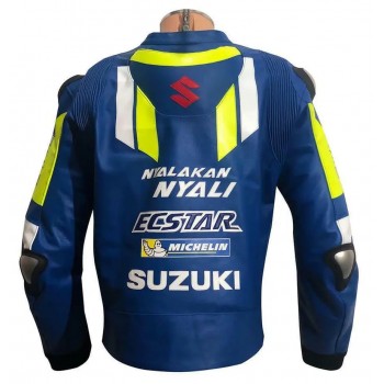 Suzuki ECSTAR Custom Motorbike Leather Racing Jacket Blue Yellow