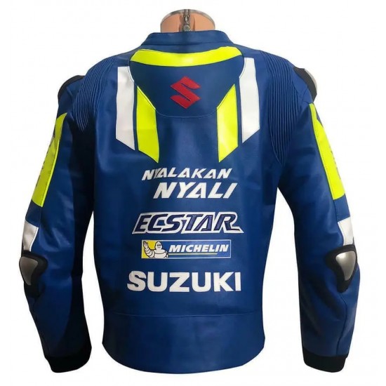 Suzuki ECSTAR Custom Motorbike Leather Racing Jacket Blue Yellow