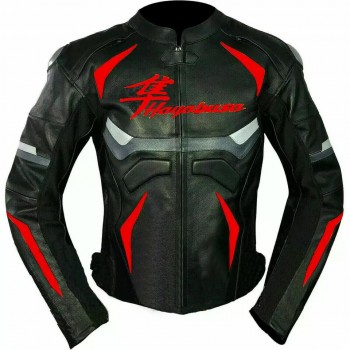 Suzuki Hayabusa Custom Motorcycle Leather Racing Jacket Black Red