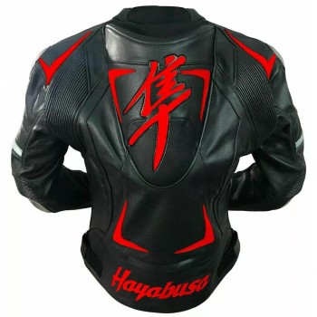 Suzuki Hayabusa Custom Motorcycle Leather Racing Jacket Black Red