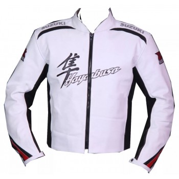 Suzuki Hayabusa Custom Motorcycle Leather Racing Jacket White Black