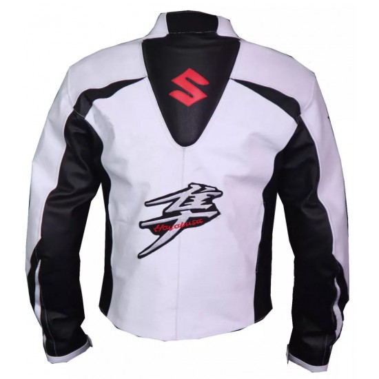 Suzuki Hayabusa Custom Motorcycle Leather Racing Jacket White Black