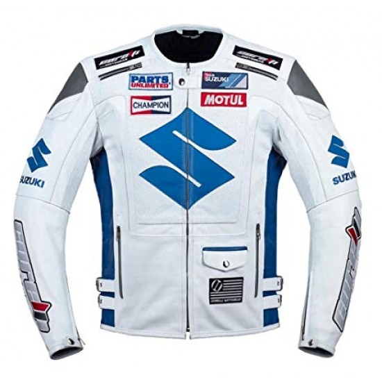 WHITE SUZUKI MOTUL MOTORCYCLE LEATHER RACING JACKET