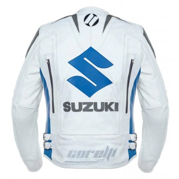 WHITE SUZUKI MOTUL MOTORCYCLE LEATHER RACING JACKET