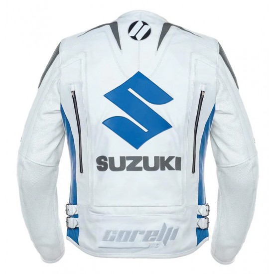 WHITE SUZUKI MOTUL MOTORCYCLE LEATHER RACING JACKET