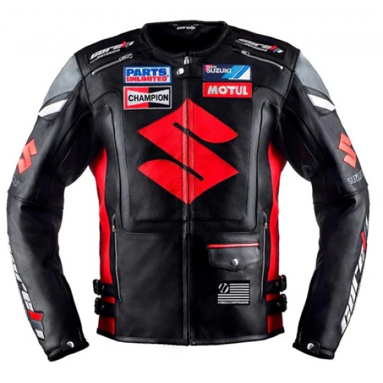 RED SUZUKI MOTUL MOTORCYCLE LEATHER RACING JACKET