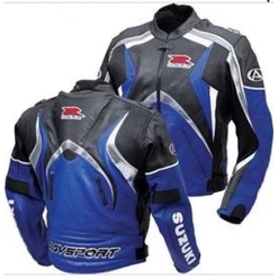 SUZUKI GSXR MOTORCYCLE LEATHER RACING BLUE JACKET