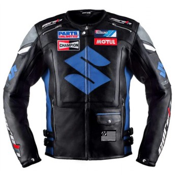 BLUE SUZUKI MOTUL MOTORCYCLE LEATHER RACING JACKET