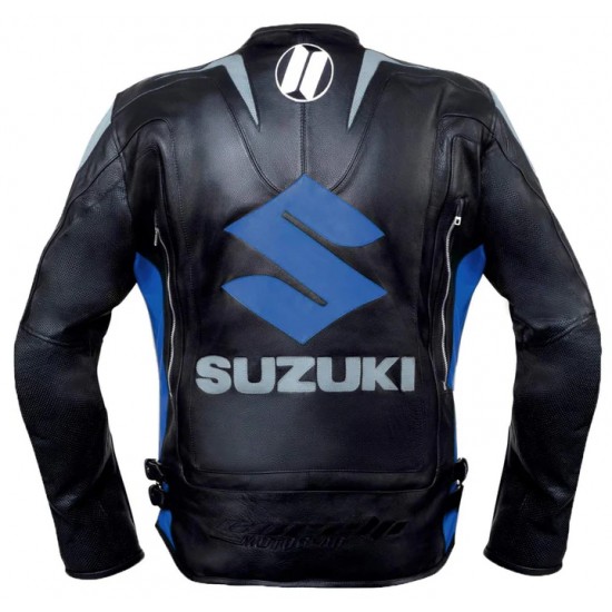 BLUE SUZUKI MOTUL MOTORCYCLE LEATHER RACING JACKET