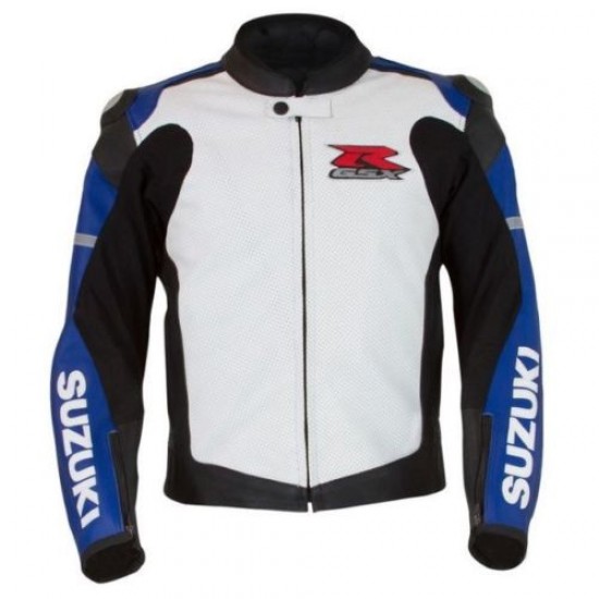 SUZUKI GSXR BLUE MOTORCYCLE LEATHER RACE JACKET