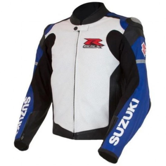 SUZUKI GSXR BLUE MOTORCYCLE LEATHER RACE JACKET