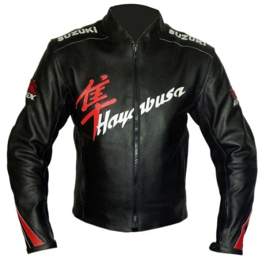 SUZUKI HAYABUSA MOTORCYCLE LEATHER RACING BLACK JACKET