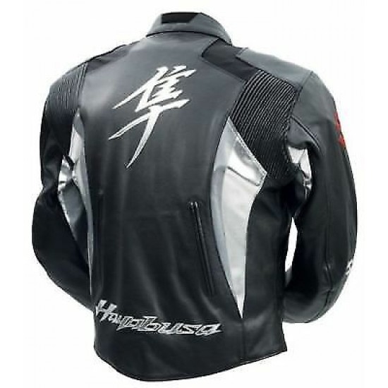 GREY SUZUKI HAYABUSA MOTORCYCLE LEATHER RACING JACKET