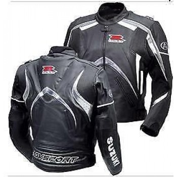 SUZUKI GSXR MOTORCYCLE LEATHER RACING BLACK JACKET