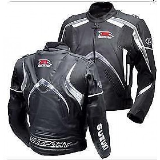 SUZUKI GSXR MOTORCYCLE LEATHER RACING BLACK JACKET