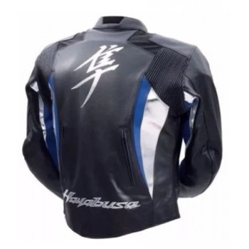 SUZUKI HAYABUSA MOTORCYCLE LEATHER RACING BLUE JACKET