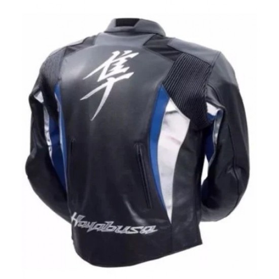 SUZUKI HAYABUSA MOTORCYCLE LEATHER RACING BLUE JACKET