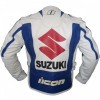 SUZUKI BLUE AND WHITE MOTORCYCLE LEATHER RACING JACKET