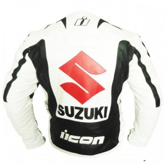 SUZUKI BLACK AND WHITE MOTORCYCLE LEATHER RACING JACKET