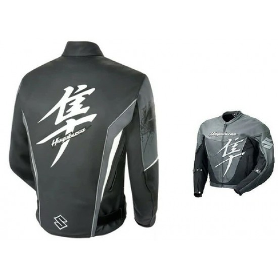 SUZUKI HAYABUSA MOTORCYCLE LEATHER RACING GRAY JACKET