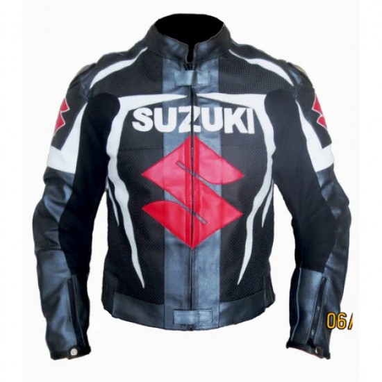 SUZUKI MOTORCYCLE BLACK LEATHER RACING JACKET