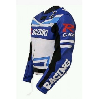 SUZUKI GSXR MOTORCYCLE LEATHER BLUE RACING JACKET