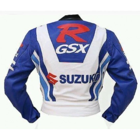 SUZUKI GSXR MOTORCYCLE LEATHER BLUE RACING JACKET