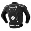 SUZUKI HAYABUSA MEN BLACK MOTORCYCLE LEATHER RED RACING JACKET