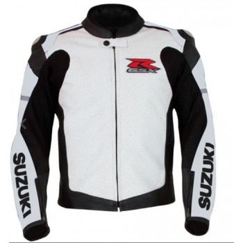 SUZUKI GSXR WHITE MOTORCYCLE LEATHER RACING JACKET