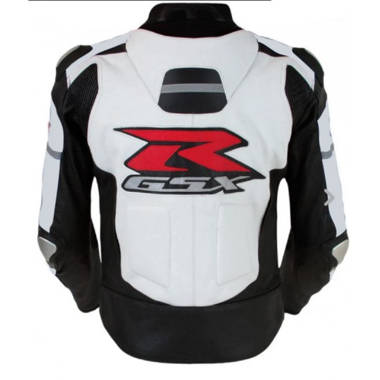 SUZUKI GSXR WHITE MOTORCYCLE LEATHER RACING JACKET