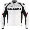 SUZUKI GSXR MOTORCYCLE WHITE LEATHER RACING JACKET