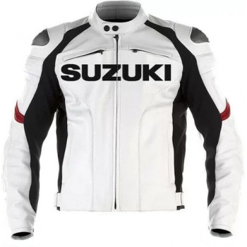 SUZUKI GSXR MOTORCYCLE WHITE LEATHER RACING JACKET