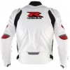 SUZUKI GSXR MOTORCYCLE WHITE LEATHER RACING JACKET