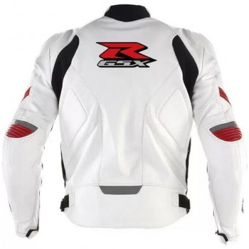 SUZUKI GSXR MOTORCYCLE WHITE LEATHER RACING JACKET