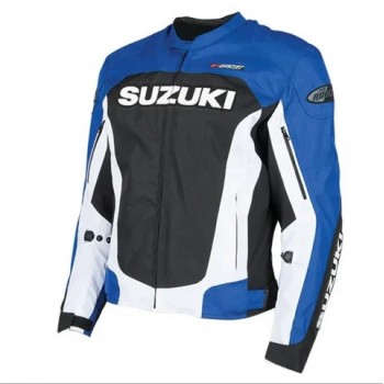 SUZUKI BLUE AND BLACK MOTORCYCLE LEATHER RACING JACKET