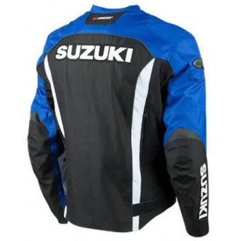 SUZUKI BLUE AND BLACK MOTORCYCLE LEATHER RACING JACKET