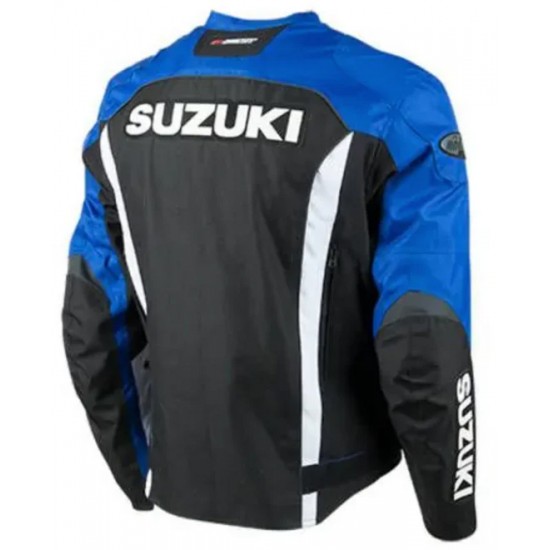 SUZUKI BLUE AND BLACK MOTORCYCLE LEATHER RACING JACKET